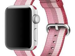 Curea iUni compatibila cu Apple Watch 1/2/3/4/5/6/7, 44mm, Nylon, Woven Strap, Berry